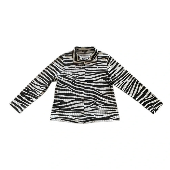 Lisa International Zebra Print Shiny Square Full Zip Collared Jacket Women’s M - Picture 1 of 12